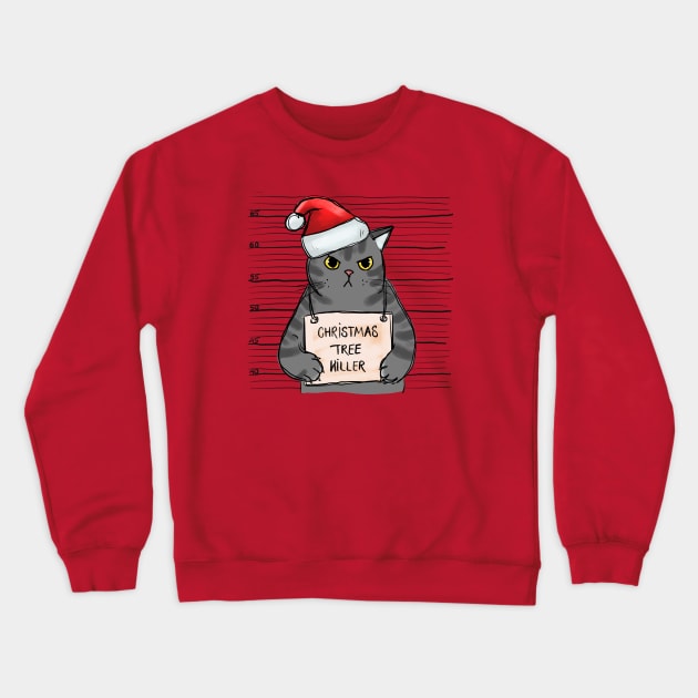 Christmas Tree Killer - Angry Christmas Cat Crewneck Sweatshirt by Pop Cult Store
